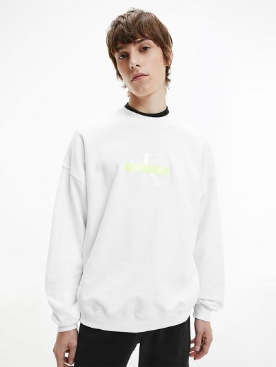 Calvin Klein Ruhák HU954073 | Calvin Klein Relaxed Organic Cotton Logo Férfi Pulóver Világos Fehér